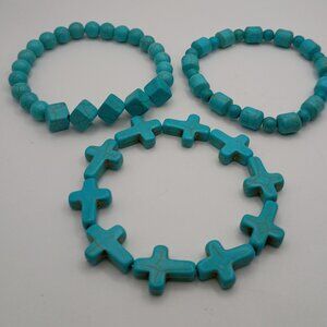 Men's set of 3 Turquoise Stretched Healing Stone Bracelets